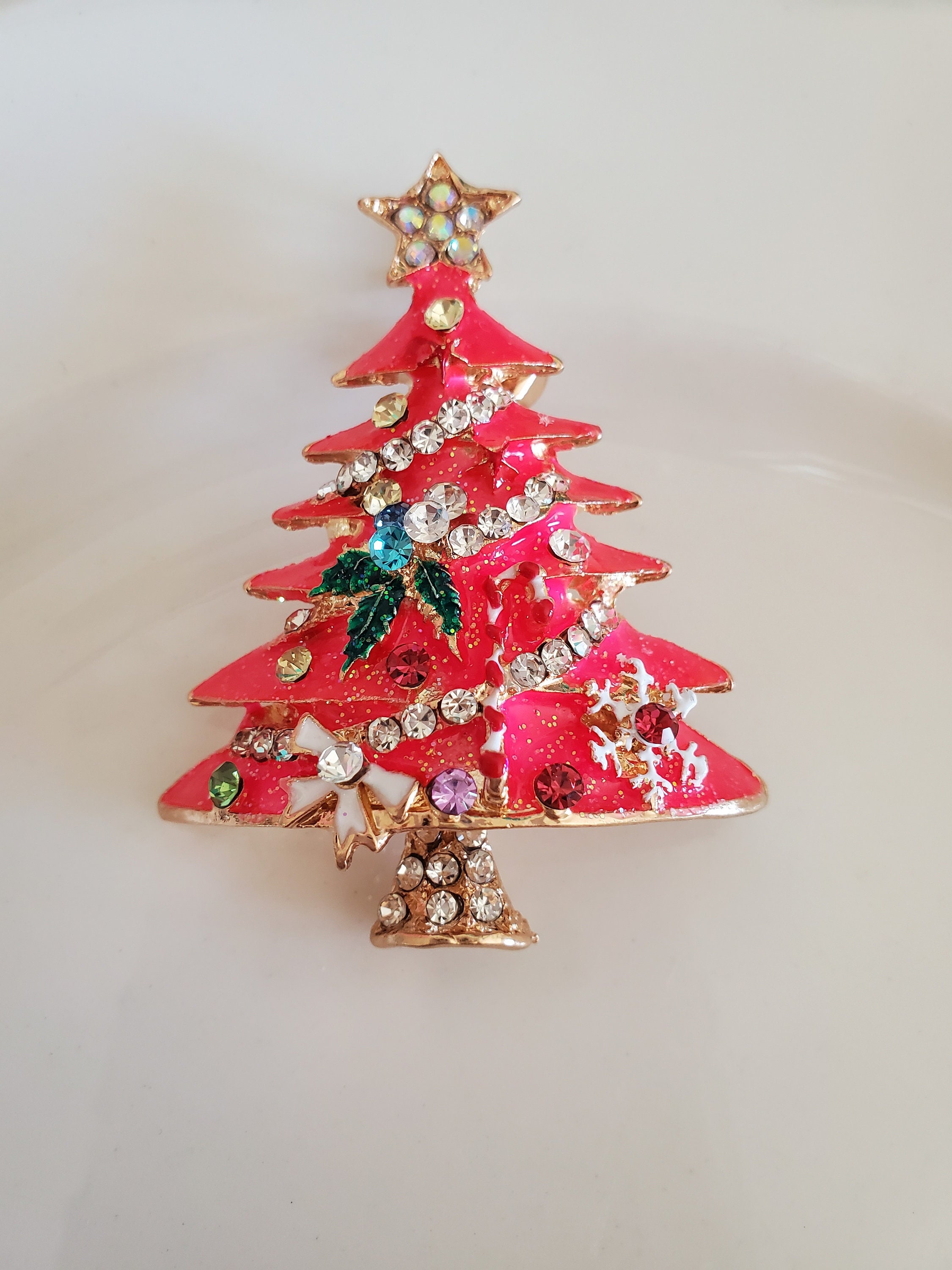 Rhinestone Pin Brooch Vtg Style Christmas Tree, Jewelry Supply Brooch ...