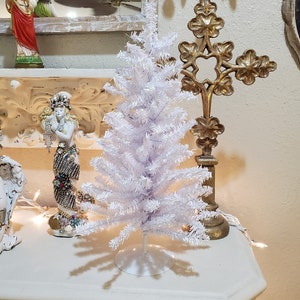 fabulous small white vintage style tree, 18" Christmas tree, white Christmas for making a village