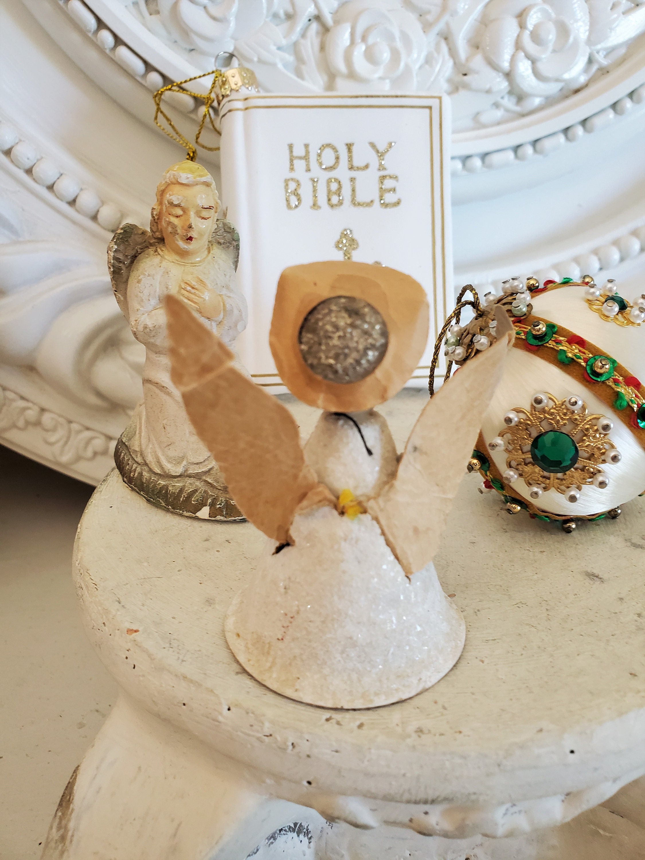 Vintage Cotton Spun Angel, White Angel, Angel Ornament, Vintage