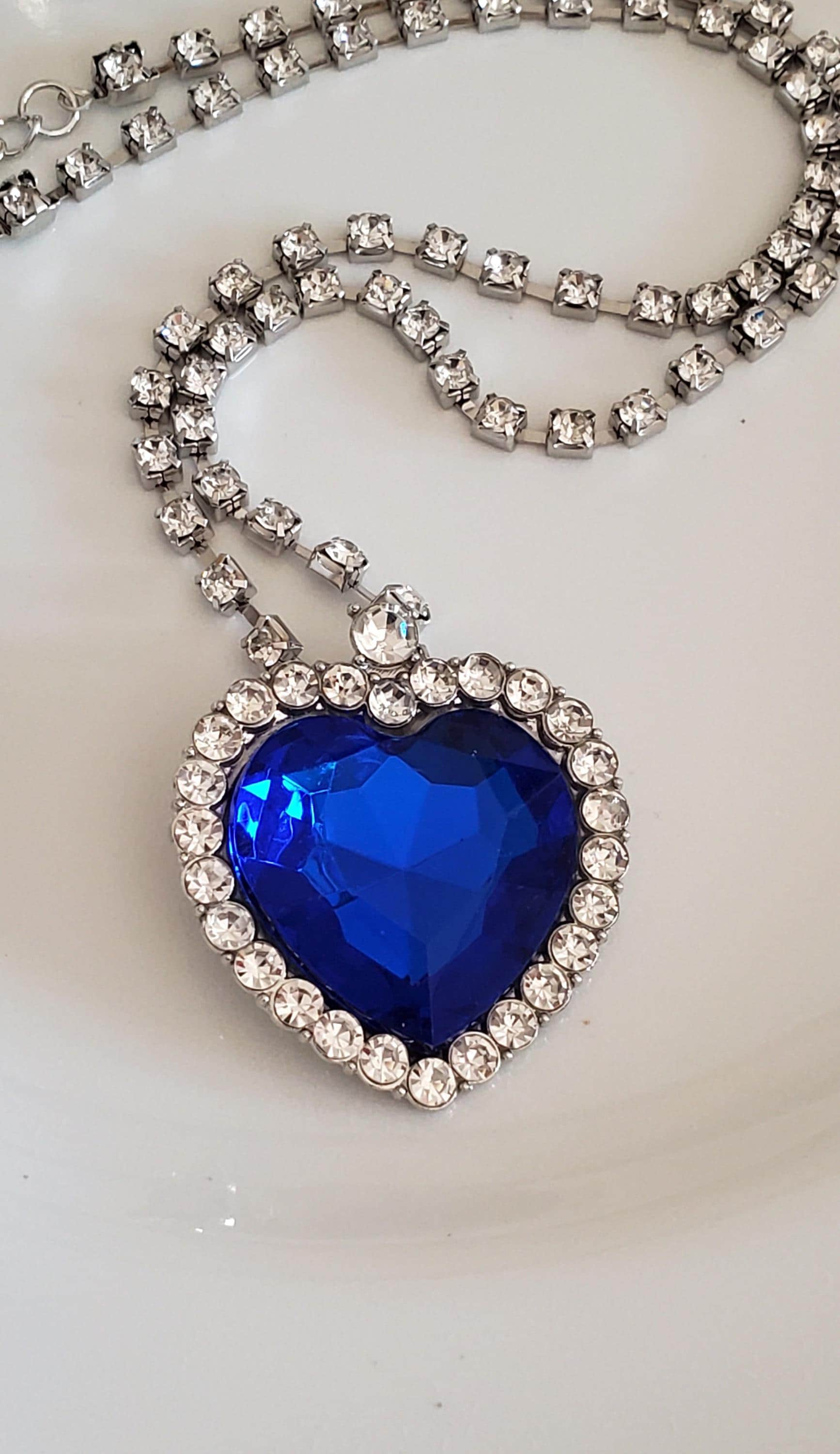 Titanic Blue Heart Necklace, Rhinestone Necklace, Blue Jewel - Etsy
