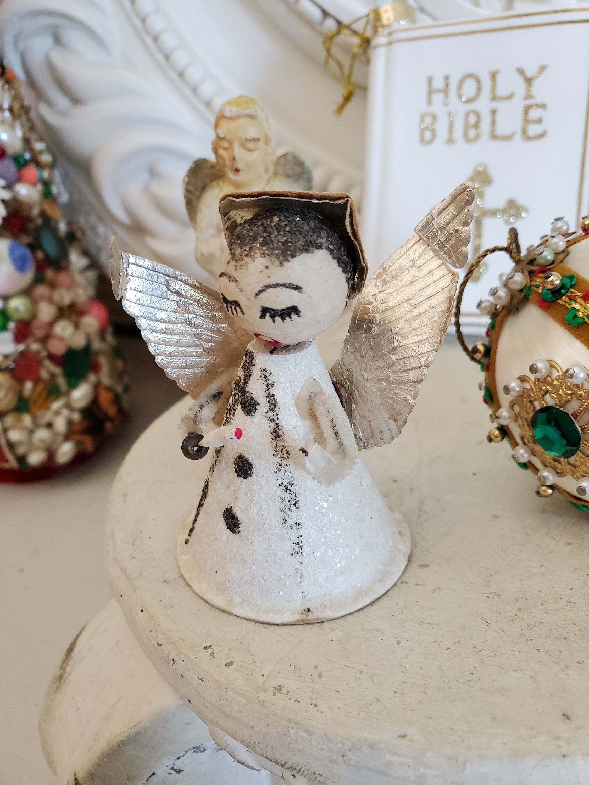 Vintage Cotton Spun Angel, White Angel, Angel Ornament, Vintage