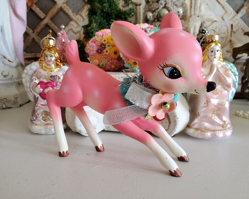 Vintage Style Pink Deer Figure Kitchsy Christmas Large Deer Etsy
