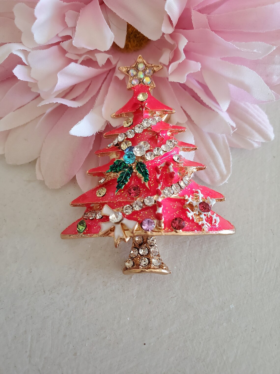 Rhinestone Pin Brooch Vtg Style Christmas Tree, Jewelry Supply Brooch ...