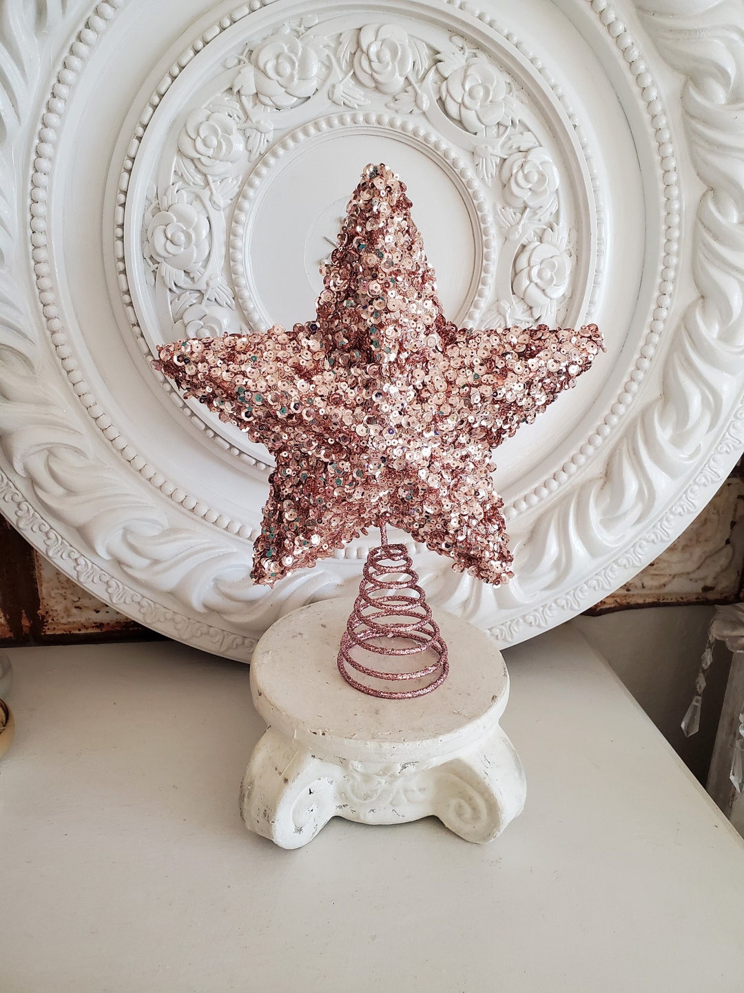Pink Rose Blush Star Topper, Christmas Tree Topper, Pink Christmas