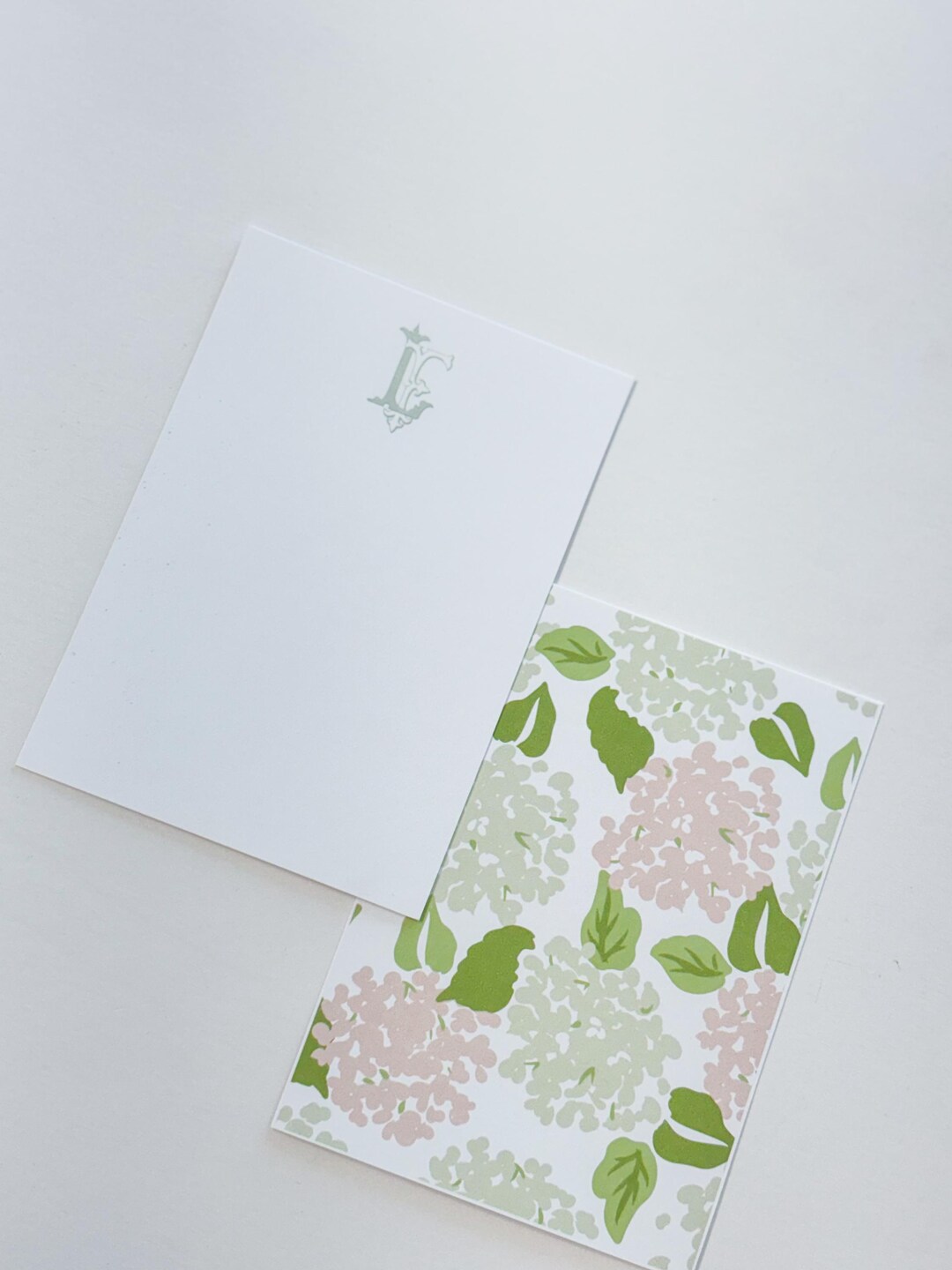 Custom Monogram Note Cards | Sage Green and Floral Stationery | 5x7 ...