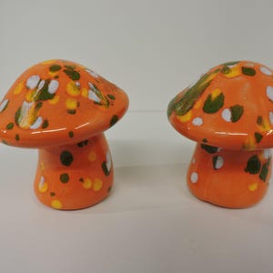 Bright Orange Mushroom Salt and Pepper Shaker Set