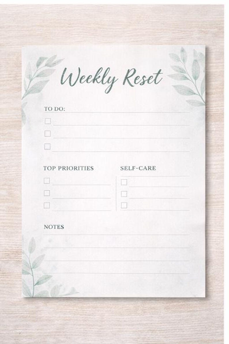 Printable Weekly Reset Journal Page | Weekly Reflection & Focus | Self ...