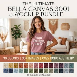 Bella Canvas 3001 Mockup Bundle 30 Colors, Realistic T Shirt Mockups for Etsy Sellers, Trendy Lifestyle BC3001 Shirt Images image 1