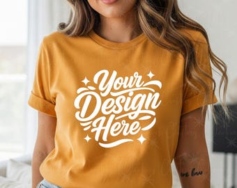 Gold Bella Canvas 3001 Mockup: Boho T-Shirt (Digital Download)