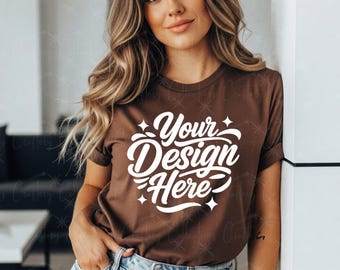 Brown Bella Canvas 3001 Mockup, Boho Lifestyle T-shirt Mockup (Digital Download)