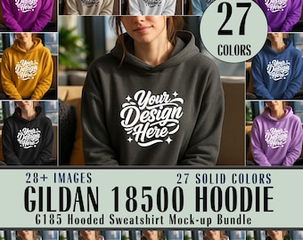 Gildan 18500 Hoodie Mockup Bündel | Unisex Modell, 27 Farben (Digitaler Download)