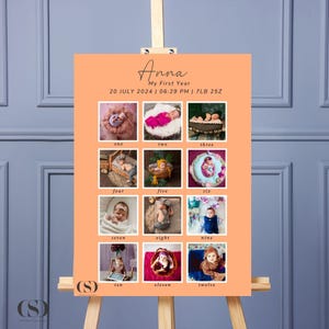 Minimalist 1st Birthday Milestone Sign, Baby Milestone Board, 1st Birthday Photo Collage Sign, Photo Collage Sign, Editable Canva Template