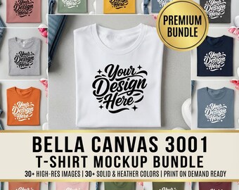 Bella Canvas 3001 T-Shirt Mockup Bundle, 30+ Farben (Digitaler Download)