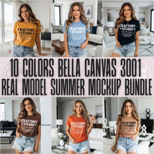 30+ Colors Bella Canvas 3001 Mockup Bundle, BC 3001 Boho Mockup, Bella Canvas Mockup with Model, Best Boho T-Shirt Mockup Bundle