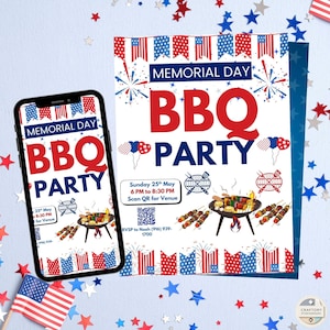 Memorial Day BBQ Invitation Template | Editable Memorial Day Invite | Memorial Day Party Evite | Patriotic Invitation Barbeque Party Evite
