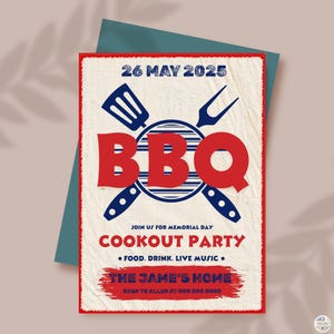Memorial Day bbq Editable | Memorial Day Invites | Memorial Day Cookout Invitation Digital |  Digital BBQ Party Invite | Backyard Barbecue
