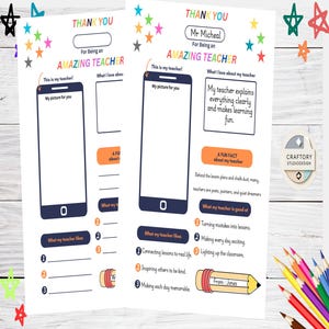 Tarjetas de agradecimiento para maestros y notas de agradecimiento - Regalo imprimible para la Semana de Agradecimiento al Maestro - Descarga digital instantánea