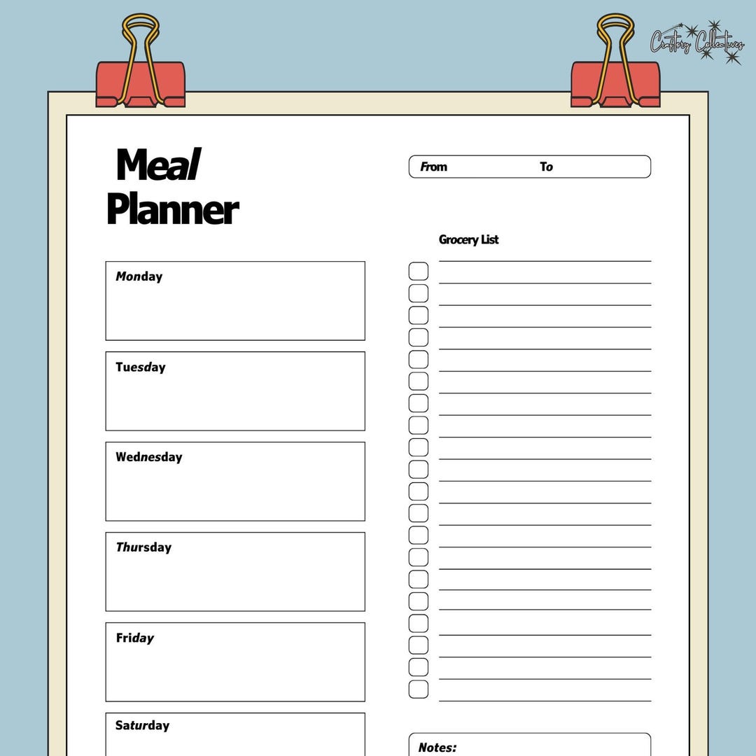 Printable Weekly Meal Planner: Minimalist Grocery List (a4/letter PDF ...
