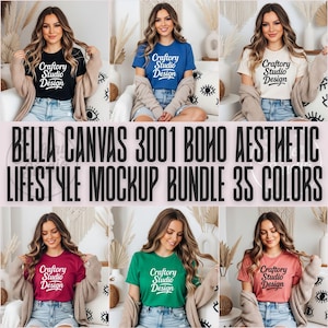 35+ Colors Bella Canvas 3001 Mega Bundle Mockup, Best Boho T-Shirt Mockup Bundle Cozy Trendy Fall Mockup Bella Canva 3001