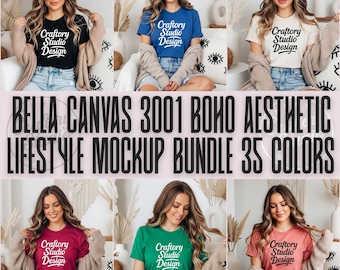 35+ Farben Bella Canvas 3001 Mega Bundle Mockup, Bestes Boho T-Shirt Mockup Bundle Gemütlich Trendy Herbst Mockup Bella Canva 3001