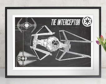 Star Wars Imperial Tie Interceptor, Art Print, Patent Poster, Star Wars Gift, Star Wars Poster, Geek Decor, Blueprint Poster