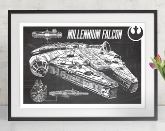 Millennium Falcon Star Wars Art Print, Patent Poster, Star Wars Gift, Star Wars Poster, Geek Decor, Chalkboard Print, Blueprint Poster