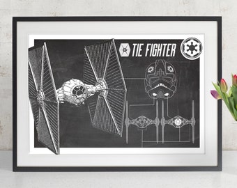 Star Wars Imperial Tie Fighter, Art Print, Patent Poster, Star Wars Gift, Star Wars Poster, Geek Decor, Blueprint Poster