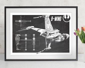 Star Wars B-Wing, Art Print, Patent Poster, Star Wars Gift, Star Wars Poster, Geek Decor, Chalkboard Print, Blueprint Poster