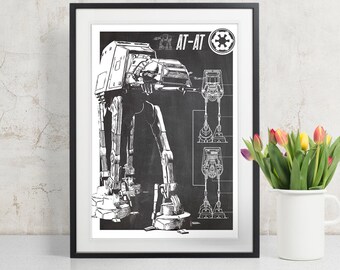 Star Wars Patent Poster, AT-AT, Star Wars Gift, Star Wars Poster, Geek Decor, Chalkboard Print, Blueprint Poster