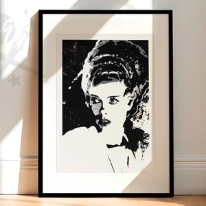Bride of Frankenstein Art Print | Frankenstein&#39;s Bride fan art illustration, Gothic Art - Available as Art Print or Canvas Art or Framed
