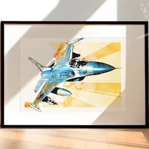 F-16 Fighting Falcon Jet Airplane Art | Military Fighter Jet Decor - Available as Art Print, Canvas Print and Framed Wall Art