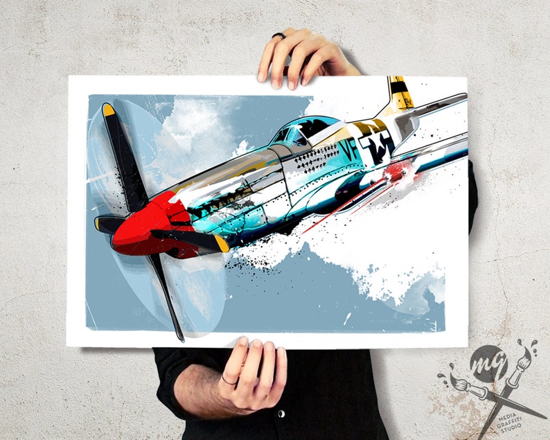 P-51 Mustang Vintage Airplane Art, WWII Poster, Airplane Decor, Airplane Print, Vintage Airplane Print, Aviation Art, Pilot Gift, image 3