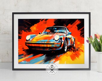 Porsche 911 modern Pop Art style Poster | Available as a Poster Print or Canvas Art | Gift for Guys | Car Wall Art