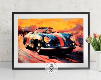 Vintage Porsche Spyder fine art illustration available as a poster print or canvas art