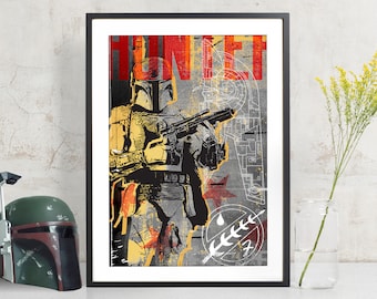 Boba Fett Star Wars Print, Boba Fett print, Fan Art, Boba Fett Poster, bounty hunter, Star Wars Poster, Star Wars Gift