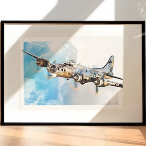 B-17 Flying Fortress Airplane Art | Vintage WWII Bomber Airplane Print | Great Gift for Aviation fans - Available as Print, Canvas or Framed