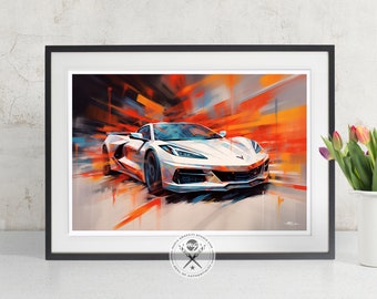 Corvette C8 Fine Art Print, Available as a poster print or canvas art, Chevy Enthusiasts Ideal Gift for Car Lovers and Guy's Room Decor
