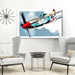 Art d'avion vintage Mustang P-51, affiche de la seconde guerre mondiale, décoration d'avion, impression d'avion, impression d'avion vintage, art de l'aviation, cadeau de pilote, image 8