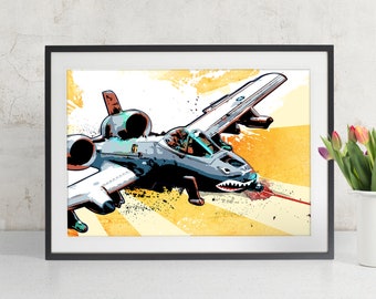Airplane Print - A-10 Thunderbolt - Airplane Decor, fighter jet, Art Print, Military Gift, Aviation, Airplane Art, Pop Art, Pilot gift