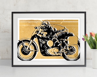 Motorcycle Art - Cafe Racer - Motorcycle Decor, Vintage Motorcycle, art print, Motorcycle Gift, Man Cave Art, Garage Art, Motorcycle poster