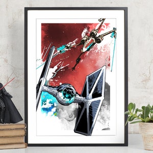 Star Wars Art X-wing and Tie Fighter battle Star Wars Poster, Art Print, Star Wars print, Star Wars Kids Room Decor, Nerd, Geek, fan art image 1