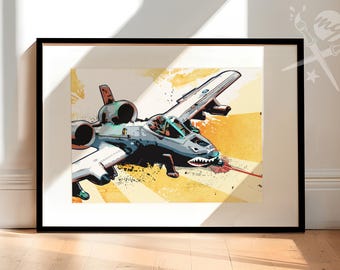 A-10 サンダーボルト II 手描きアート A-10 Thunderbolt Pop Art Print | Military Airplane Decor, Great