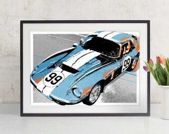 Ford Shelby Daytona vintage Sports Car Auto Art, Race Car Poster, Classic Car home decor, Art Print, great Gift for Men, Man Cave Wall Art