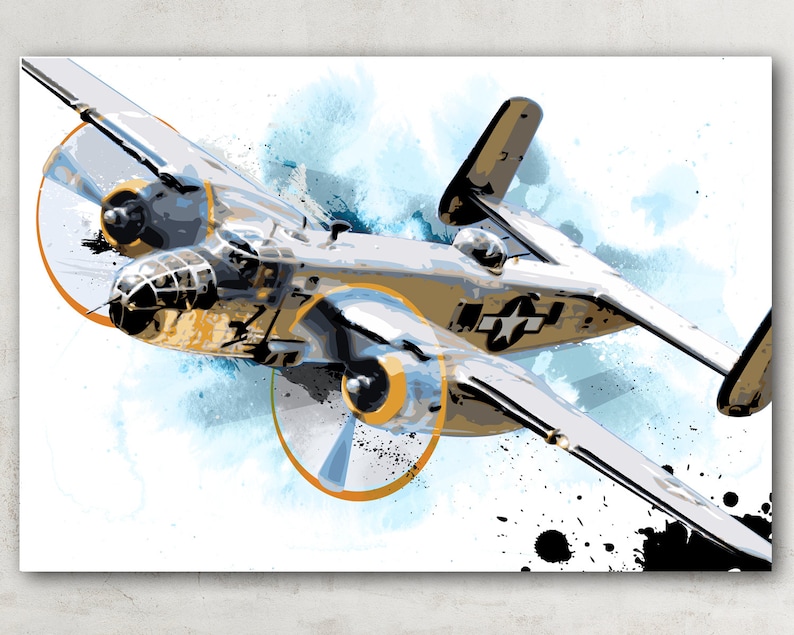 Airplane Art B25 Bomber Airplane Print, WWII vintage Airplane Decor, Military Gift, Aviation, airplane nursery, Pilot gift, Art Print image 2