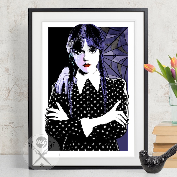 Wednesday Addams Poster, Goth Girl Art Print, geek decor, fan art illustration