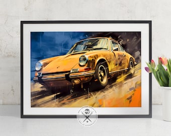 Vintage Porsche 911 fine art illustration available as a poster print or canvas art