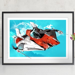 Star Wars Poster A-Wing Starfighter Star Wars Art, Art Print, Star Wars print, fan art illustration, Star Wars gift, watercolor art. image 1