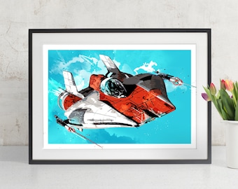 Star Wars Poster - A-Wing Starfighter - Star Wars Art, Art Print, Star Wars print, fan art illustration, Star Wars gift, watercolor art.