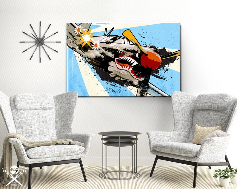 Airplane Art P-40 Warhawk Airplane Print, WWII Vintage Airplane, Military Gift, Airplane Decor, Art Print, Aviation, Pilot Gift, pop art image 8