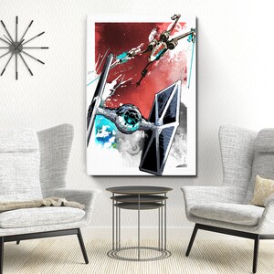 Star Wars Art X-wing and Tie Fighter battle Star Wars Poster, Art Print, Star Wars print, Star Wars Kids Room Decor, Nerd, Geek, fan art image 8